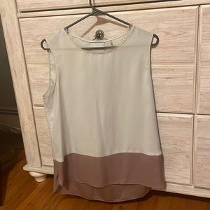 Tahari sheer silk blouse with fringe neckline detail